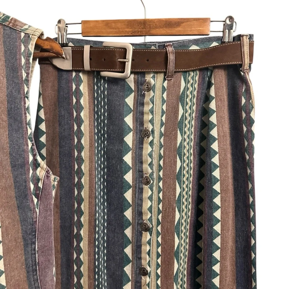 Vintage Denim Vest and Skirt Set Western Geometric Women’s Medium USA Prairie - Picture 5 of 8